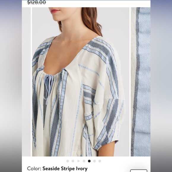 NEW! Free People BOP AROUND Romper M Seaside Stripe Ivory Blue Striped Shorts - Picture 8 of 16